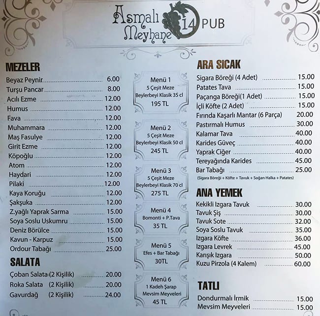 Asmali Meyhane 14 Menu Menu For Asmali Meyhane 14 Asmalimescit Istanbul