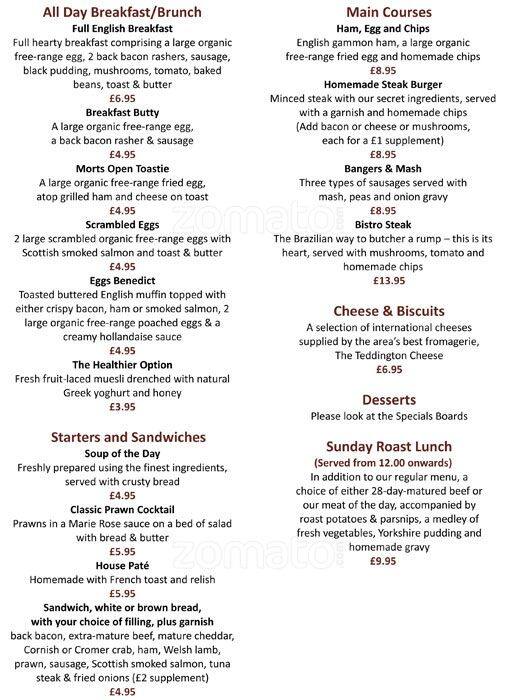 Morts Wine Bar Menu, Menu for Morts Wine Bar, WaltononThames, London