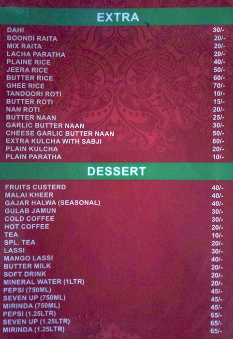 Hotel Ronita Paratha menu
