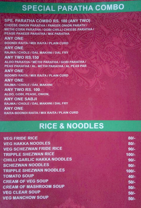 Hotel Ronita Paratha menu