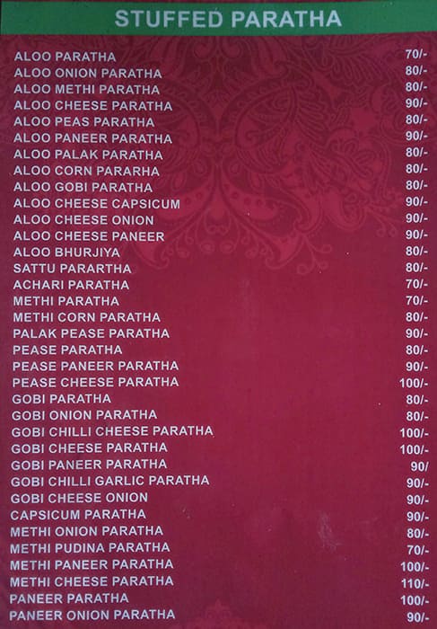 Hotel Ronita Paratha menu