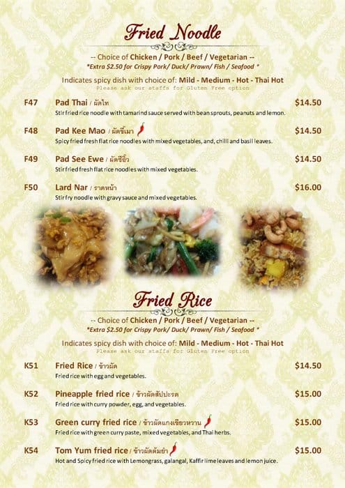 Menu at Thai Tara Restaurant, Wellington