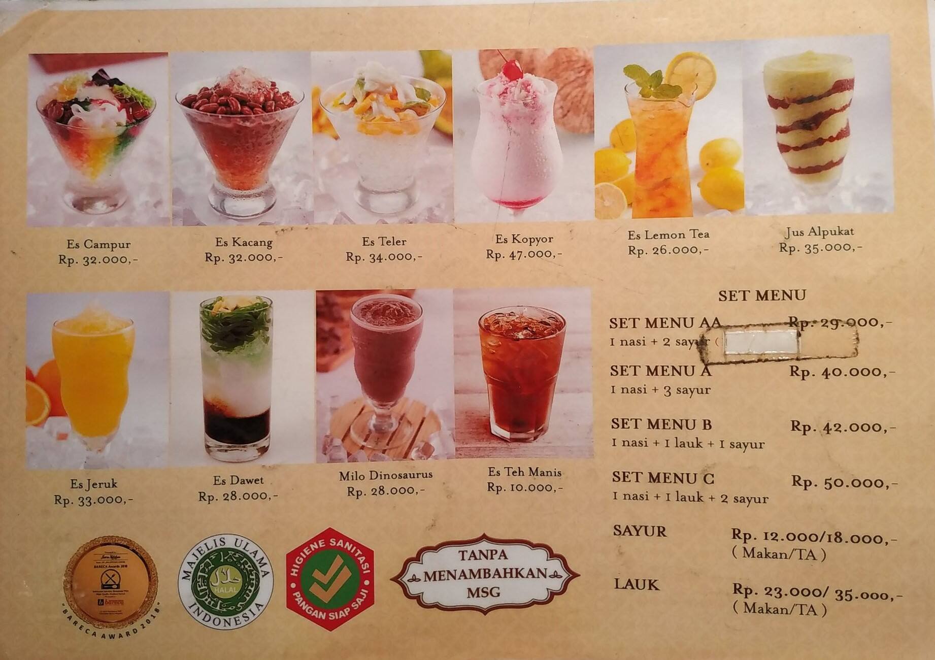 Menu at Java Village restaurant, Tangerang, Summarecon Mall Serpong 1