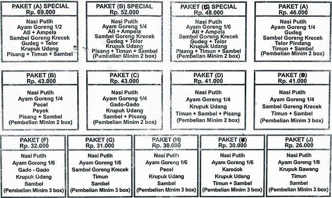 Ayam Goreng Suharti Menu, Menu untuk Ayam Goreng Suharti 