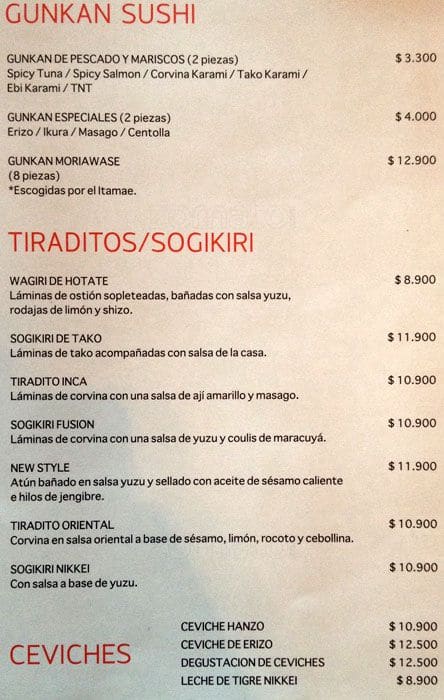 Hanzo Menu,Menú para Hanzo, Vitacura, Santiago - Zomato Chile