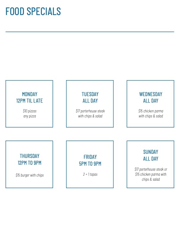 Menu at Aer Bar, Melbourne, 120 Exhibition St