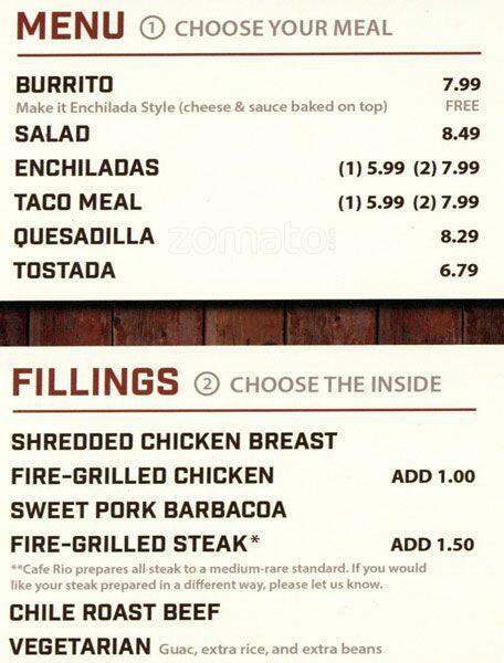 Cafe Rio Menu Menu For Cafe Rio Northglenn Denver