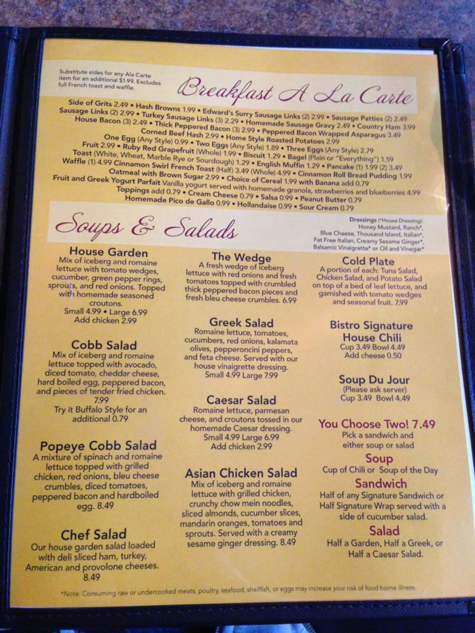 Menu at The Egg Bistro restaurant, Suffolk, Harbour View Blvd