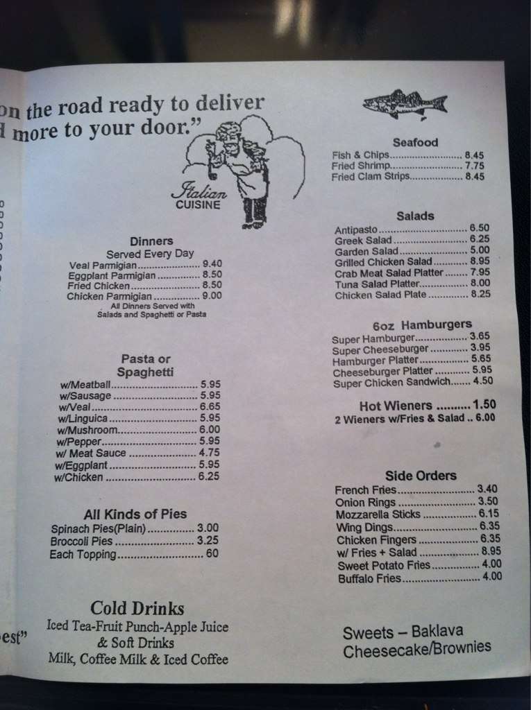 Menu at Santoro's Pizza pizzeria, North Providence