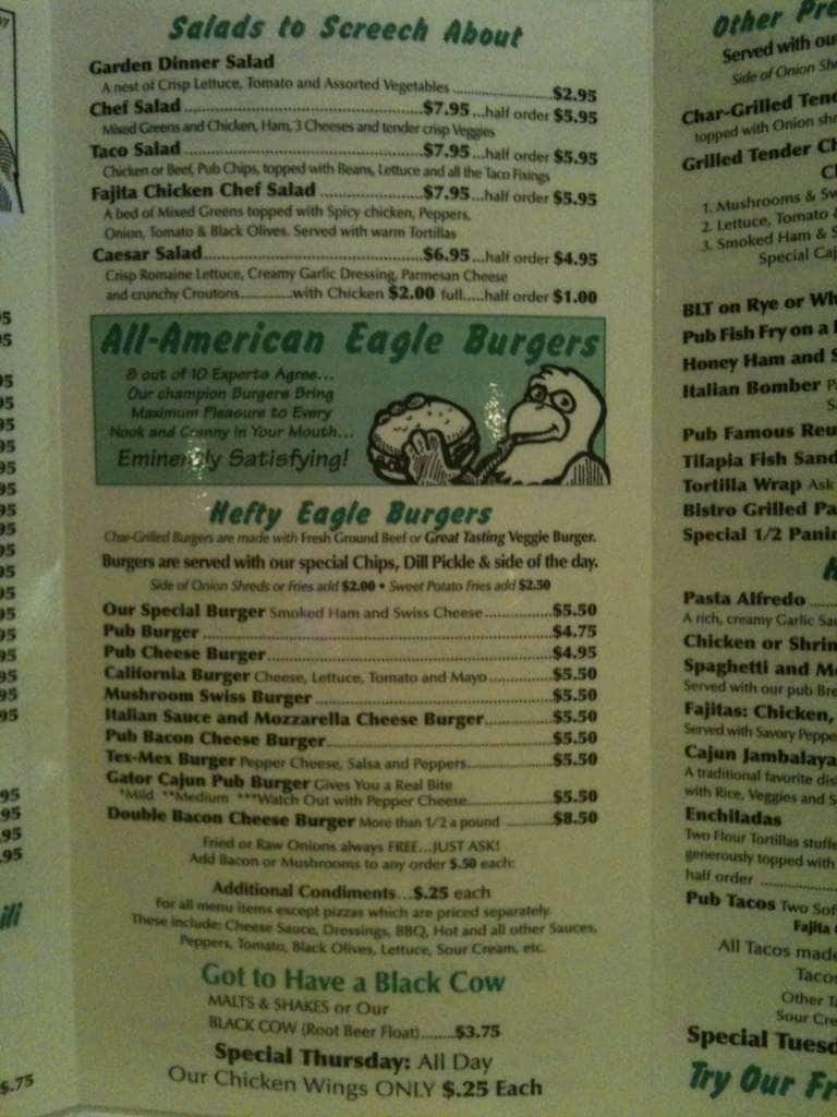 Menu at Eagle Springs Pub, Eagle, W345S10463 County Rd E
