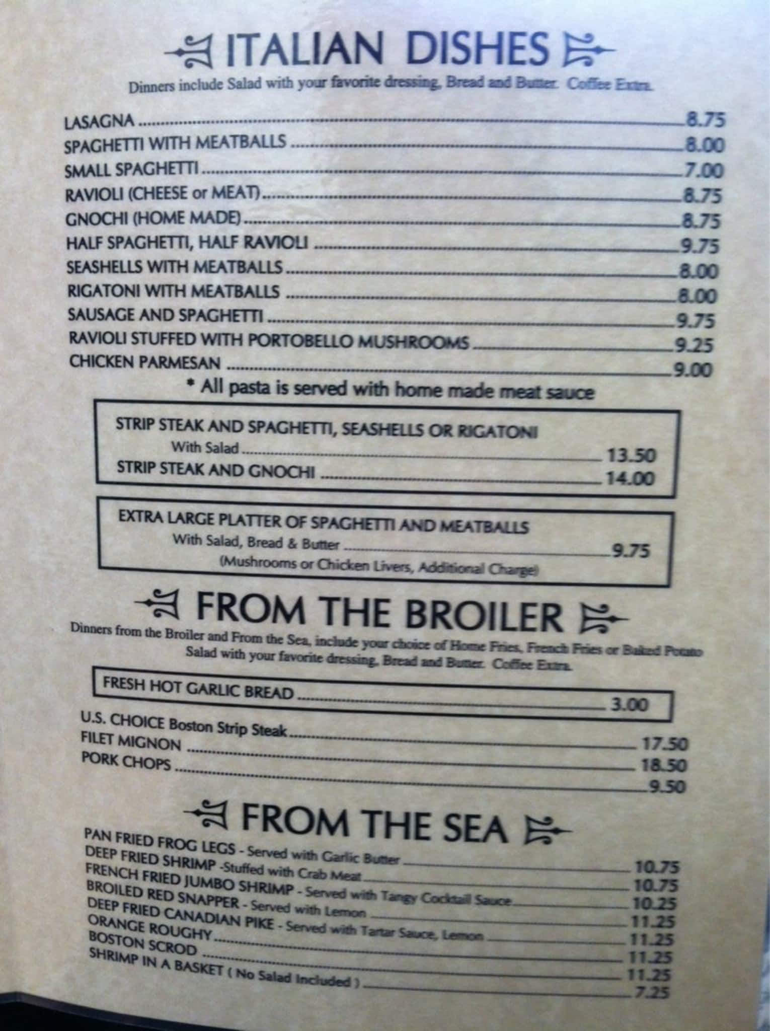 Menu at Polinori's Palm Garden Inn restaurant, Alliance