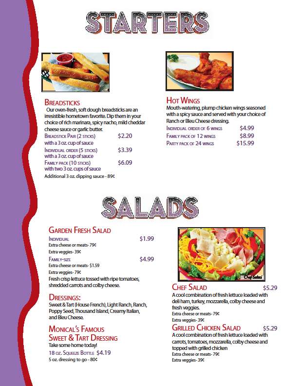 Menu at Monical's Pizza pizzeria, Monticello