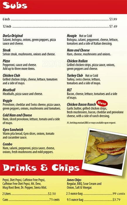 Menu at DorLo Pizza pizzeria, Ashland