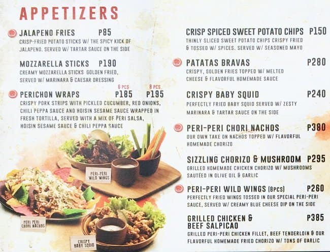 Peri Peri Charcoal Chicken Menu