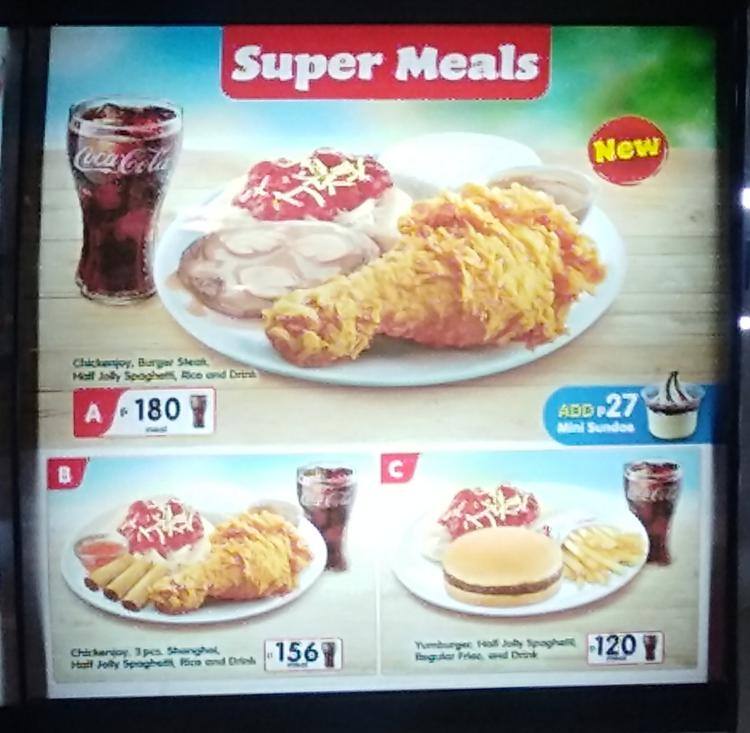 Menu at Jollibee restaurant, Pasay, Level 1