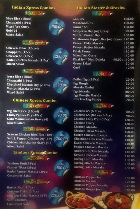 Menu of New Kebab Express, Taramani, Chennai