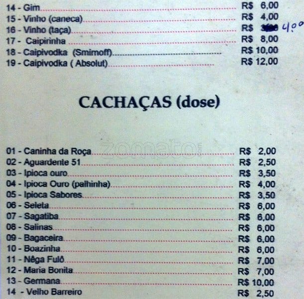 Follies Bar cardápio