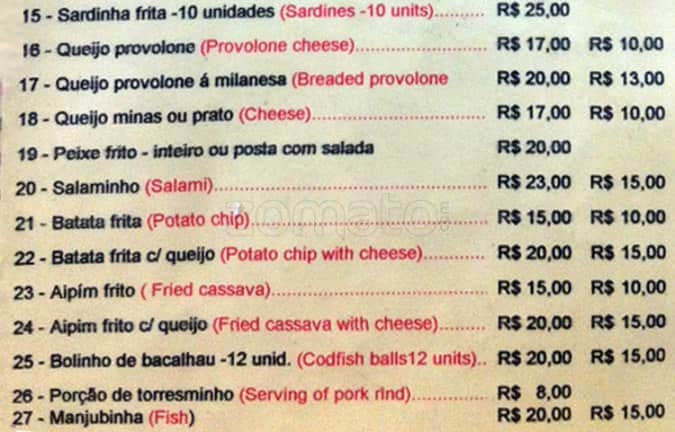 Follies Bar cardápio