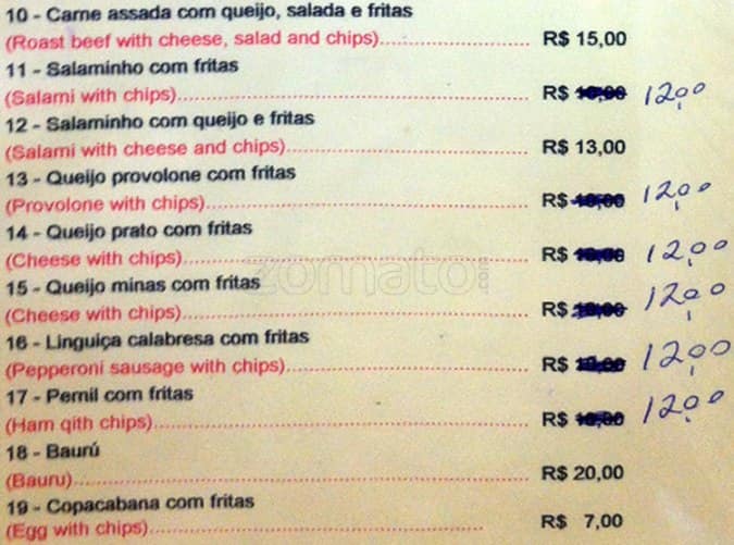 Follies Bar cardápio