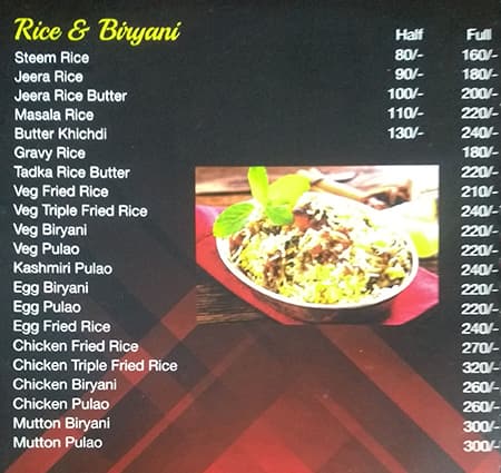 Tadka family restaurant menu