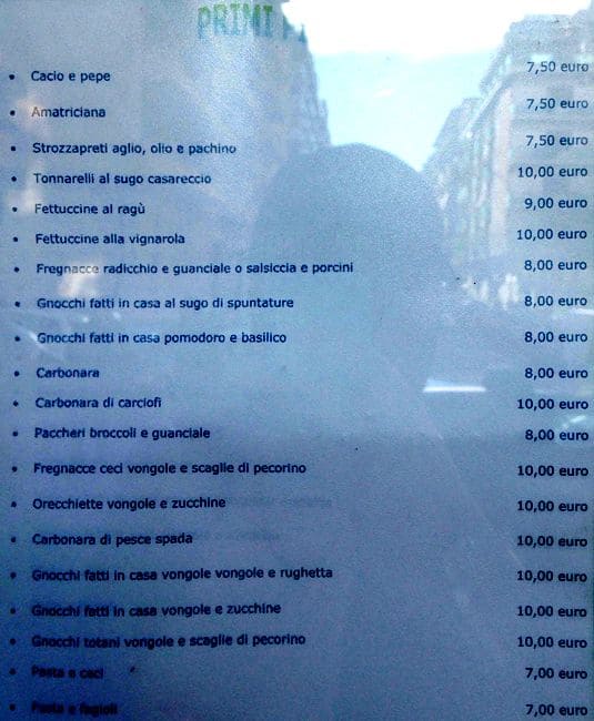 Menu at Cotto e magnato restaurant, Rome, Via Cornelio Magni