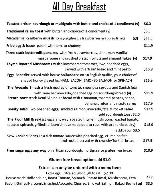 Brunswick Flour Mill Menu, Menu for Brunswick Flour Mill, Brunswick