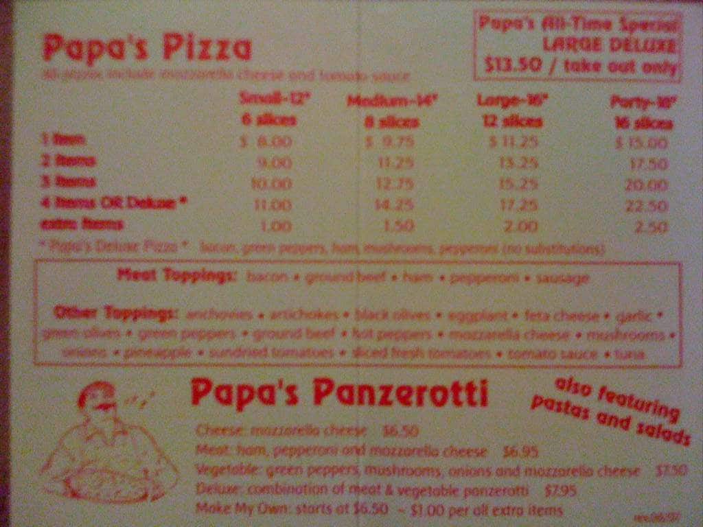Menu at Papa's Pizza & Restaurant, London