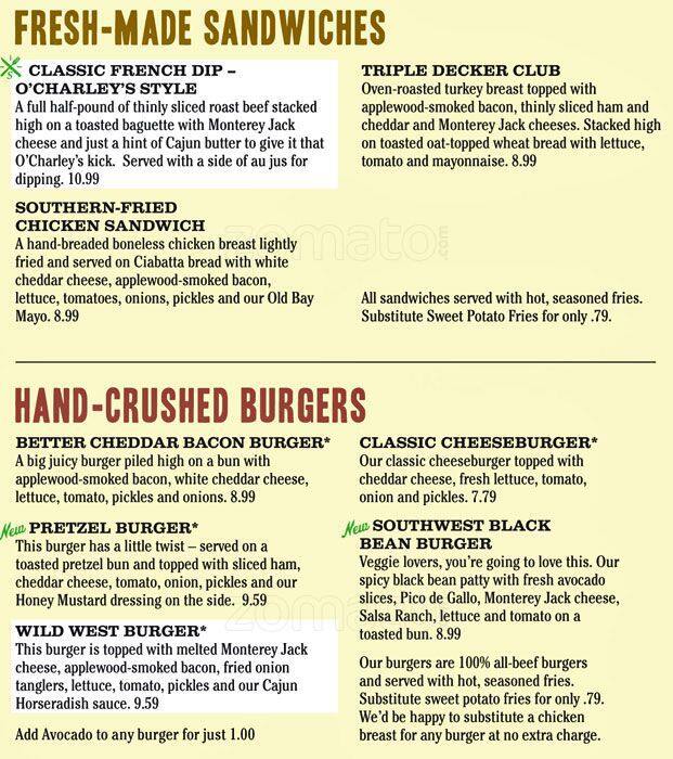 O'Charley's Menu, Menu de O'Charley's, Lexington