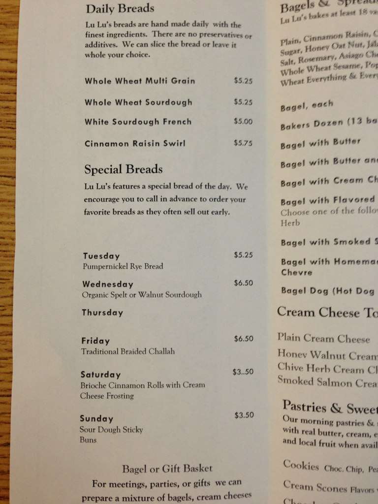 Lu Lu's Bread & Bagel Menu Urbanspoon/Zomato