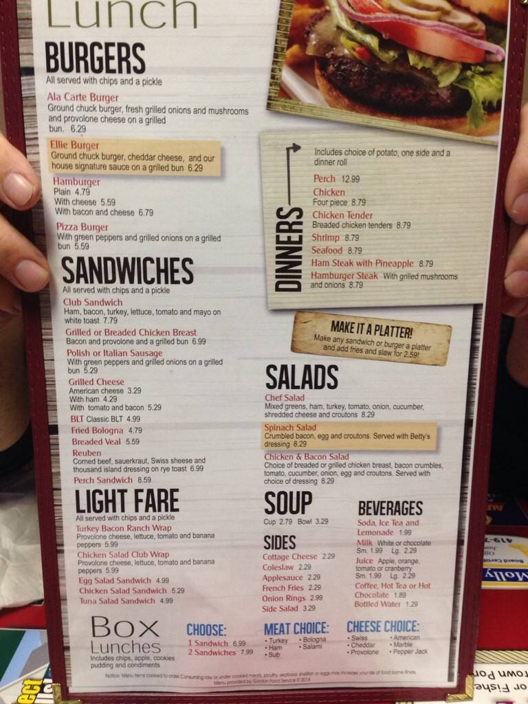 Menu at Ala Carte Cafe, Port Clinton