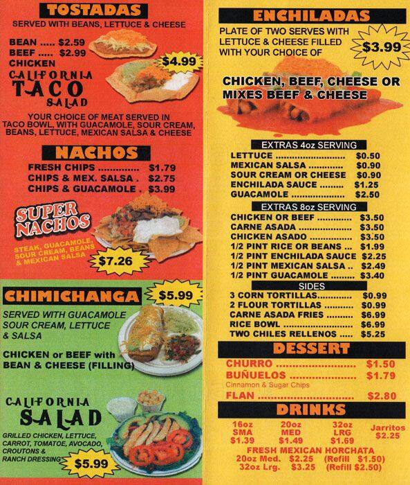 Menu At California Burrito Restaurant Des Moines