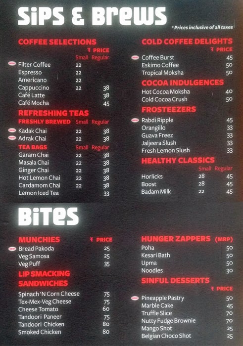 Cafe Coffee Day Value Express Menu Zomato Cafe Coffee Day Value Express Alandur Menu