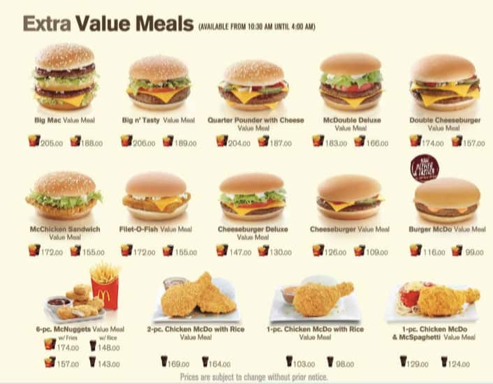 McDonald's Food Menu Prices