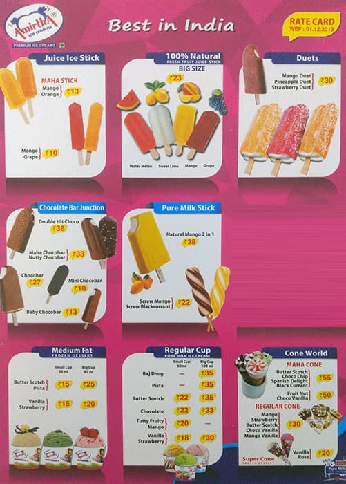 Menu of Natural Fresh Ice Cream, Mogappair, Chennai