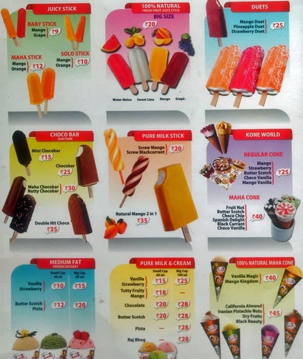 Natural Fresh Ice Cream Menu, Menu for Natural Fresh Ice Cream, Anna