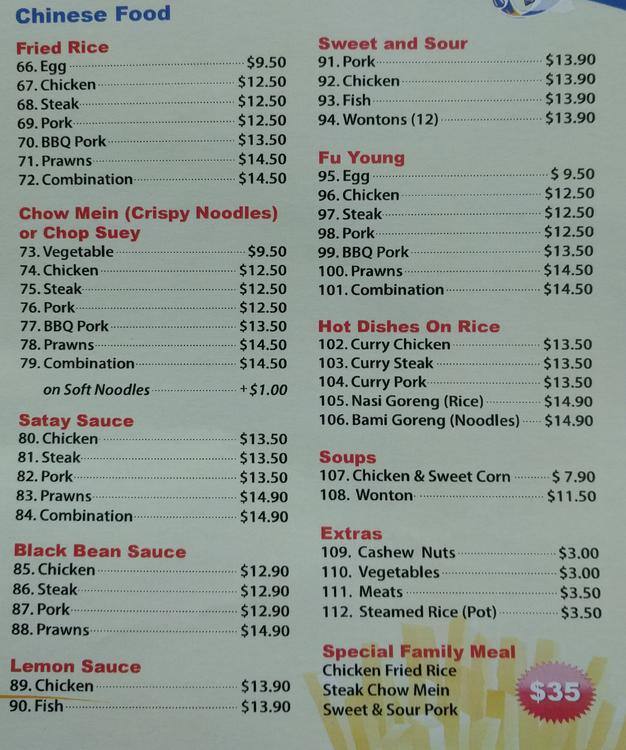 Menu at clevedon takeaway fish and chips and chinese food takeaways