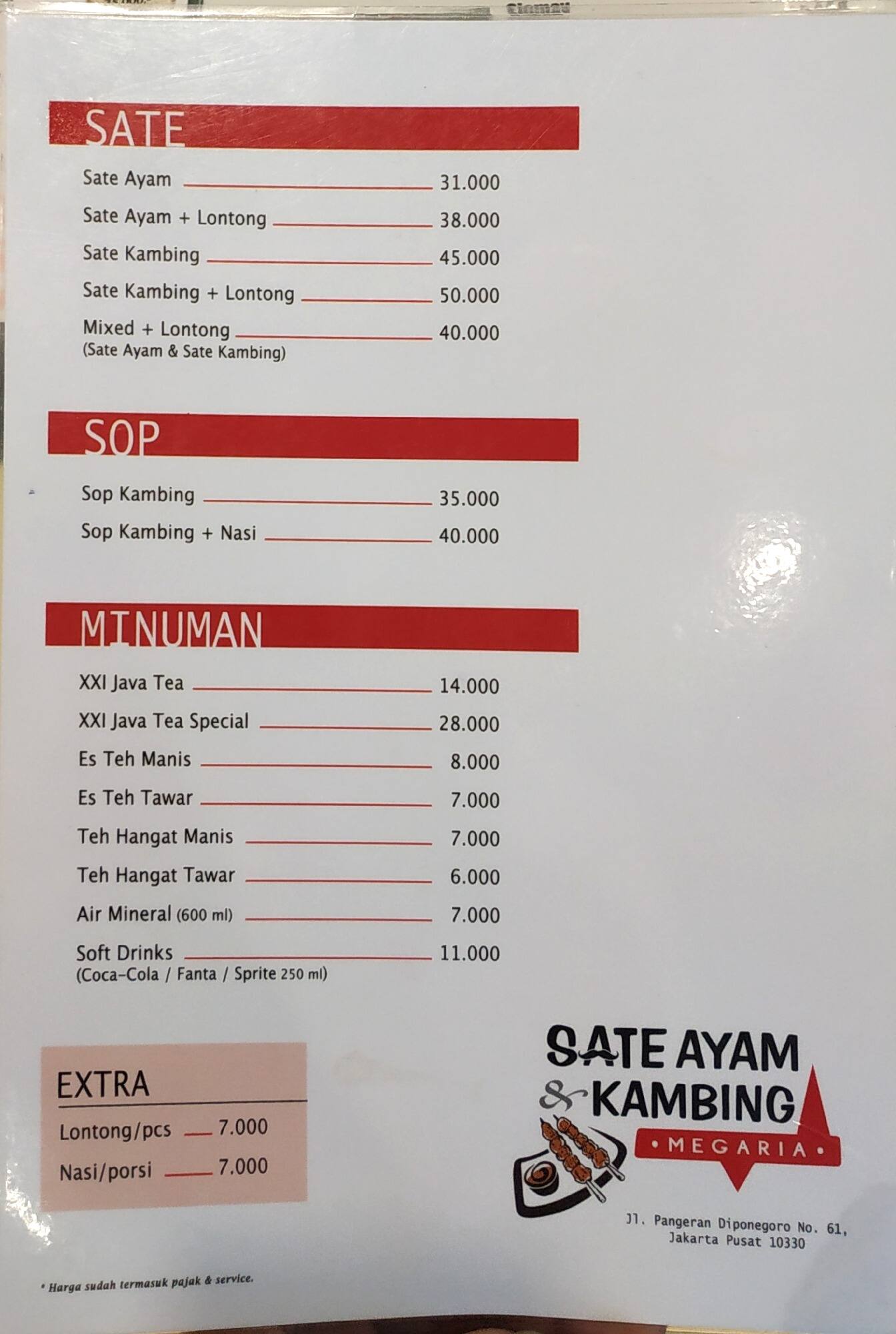 Sate Ayam & Kambing Megaria Menu - Zomato Indonesia