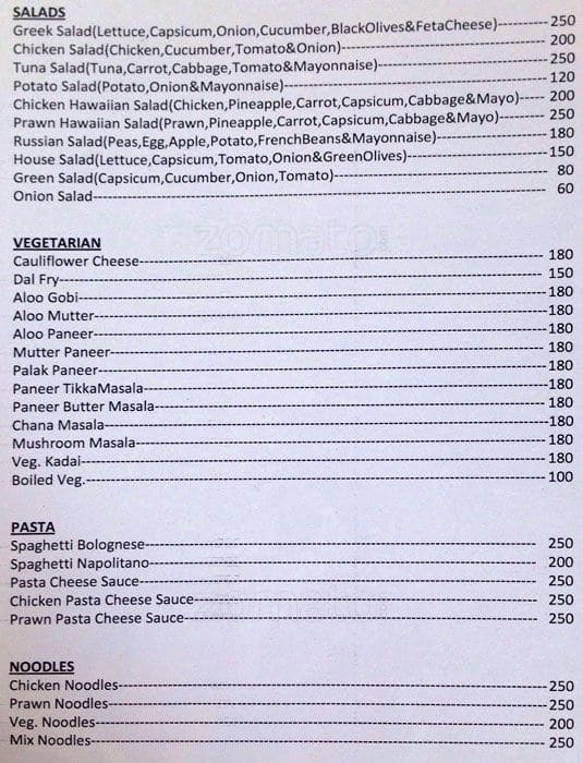 Friends Bar & Restaurant menu