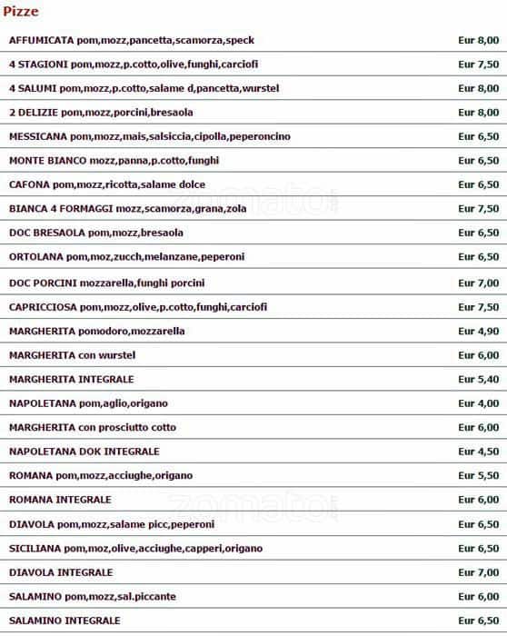 Menu di Pizza D'ok Milano e Sandwich for you 