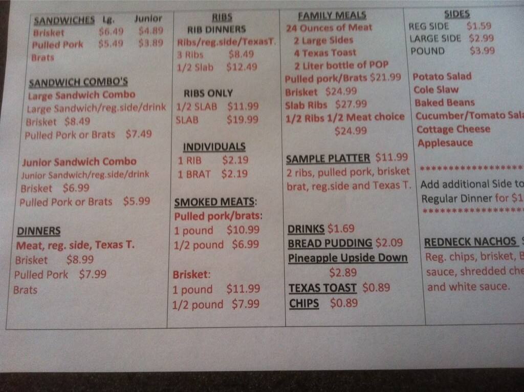 G & D Barbecue Menu, Menu for G & D Barbecue, Rogers, Northwest