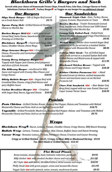 Blackthorn Grille Menu For Lake Villa Blackthorn Grille Lake Villa Menu
