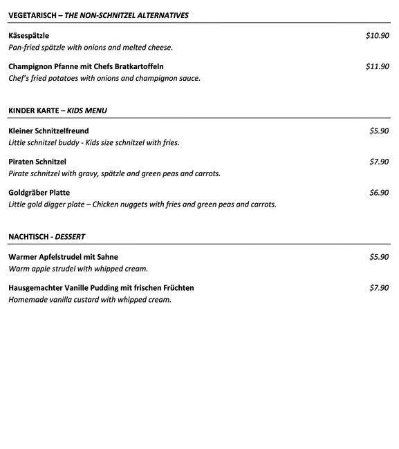 Menu at Das Wirtshaus restaurant, Calgary