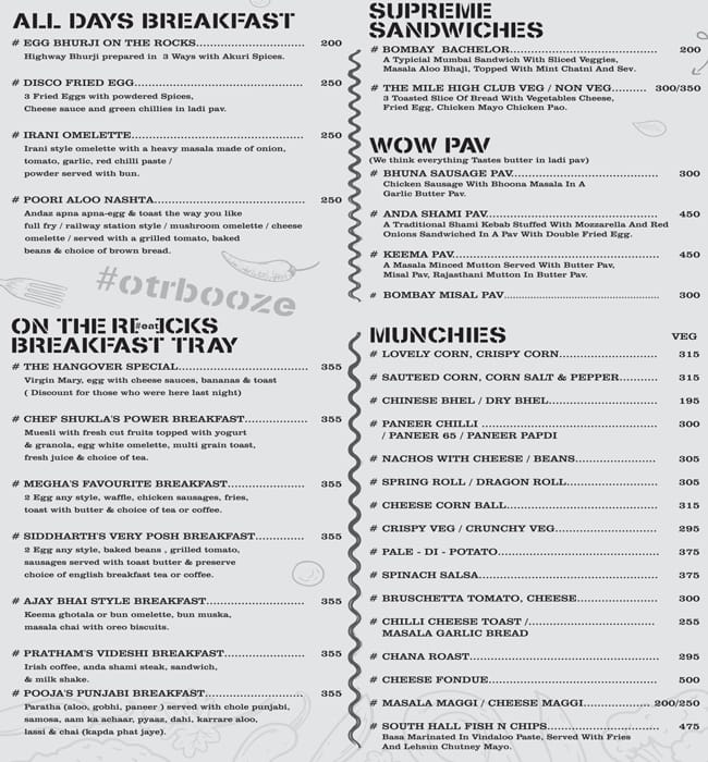 Menu of On The Rocks, Mahaveer Nagar, Raipur