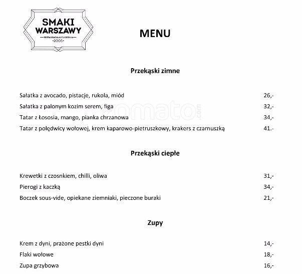 Smaki Warszawy menu, Menu restauracji Smaki Warszawy, Śródmieście