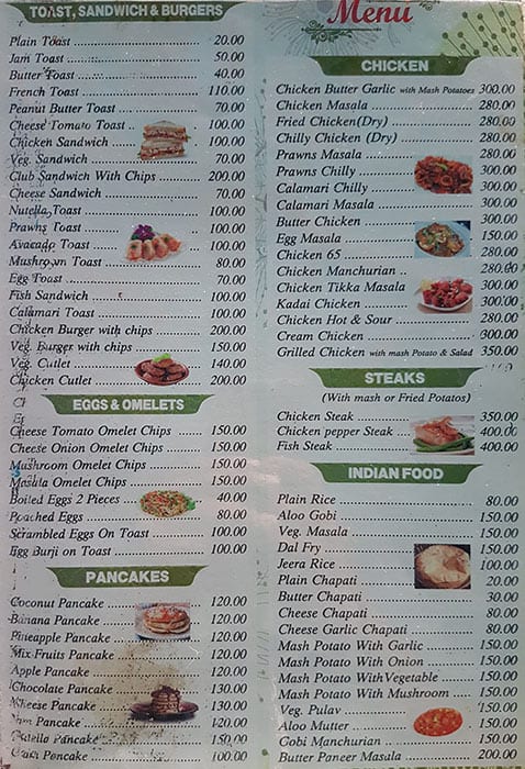 Menu at Sea Rock Bar & Restaurant, Anjuna