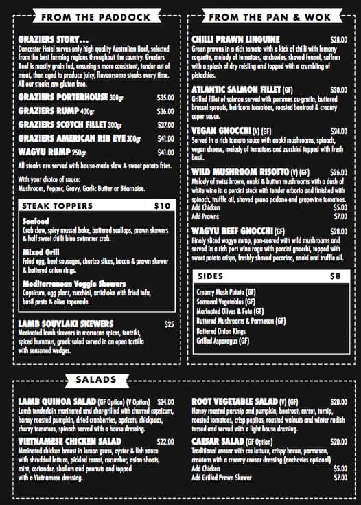 Menu at Doncaster Hotel pub & bar, Doncaster