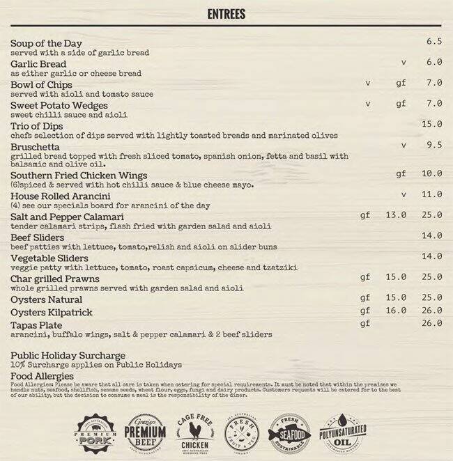 Doncaster Hotel Menu, Menu for Doncaster Hotel, Doncaster, Melbourne