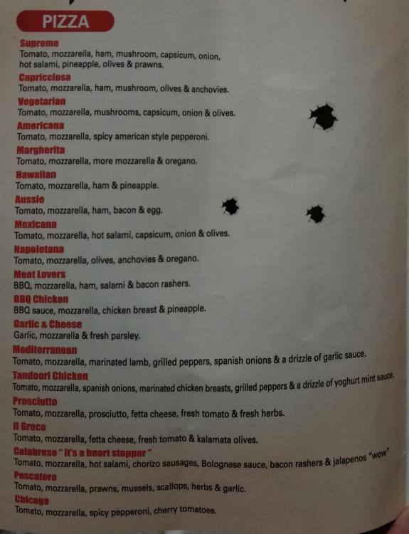 Al Capone's Pizzeria Menu Urbanspoon/Zomato