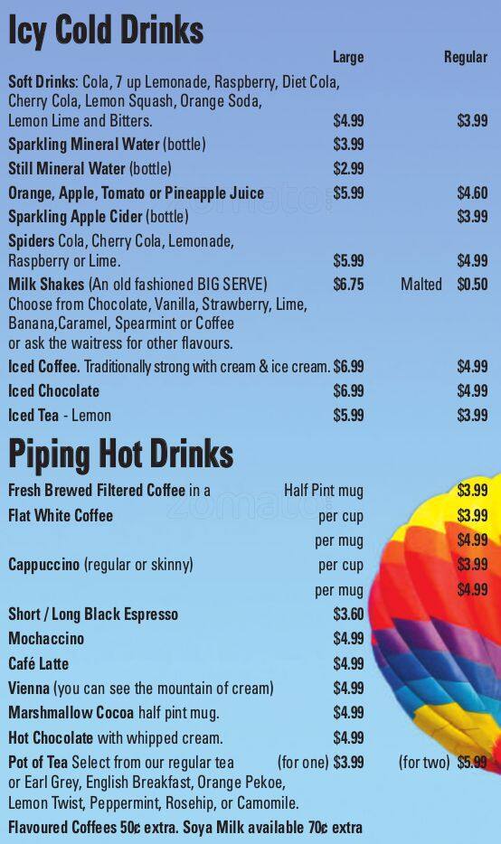 Menu at Pancakes in Paradise cafe, Surfers Paradise, Gold Coast Highway