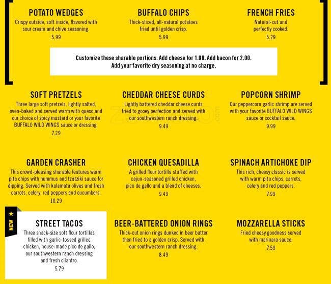 Buffalo Wild Wings Menu Nutritional Information 